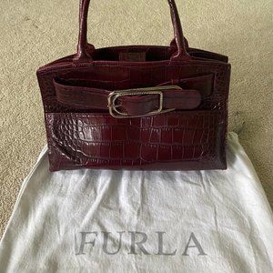 FURLA  Embossed Maroon Croc Leather Purse